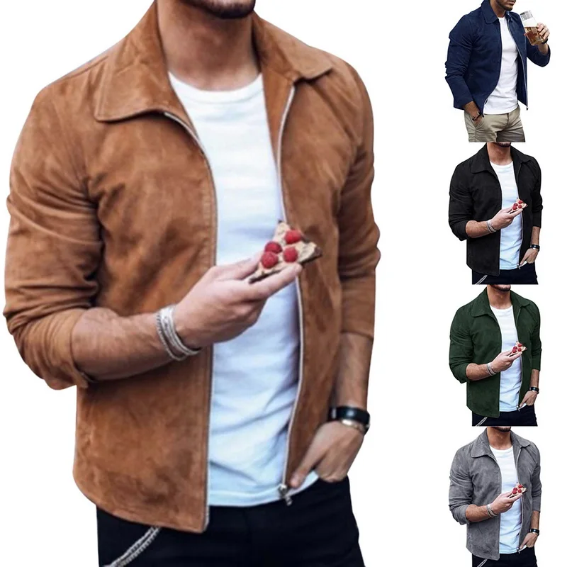 

Drop shipping OEAK 2019 spring and autumn new fashion casual jacket men's suede soft and comfortable Lapel jacket