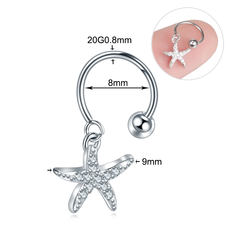 1Pc/lot 9 Styles Choosable Steel Crystal Tragus Ear Piercing Daith Rook Earrings Helix Cartilage Studs Hoop Tragus Lip Ring 20G - Окраска металла: ER0589