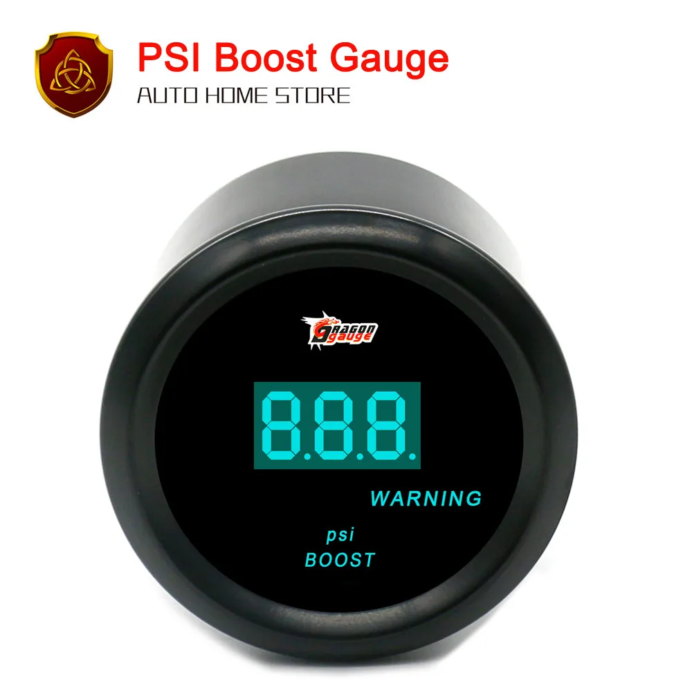 52mm 2" Black Digital Blue LED Boost Gauges Warning GAUGE For 12Volt Car boostgauge
