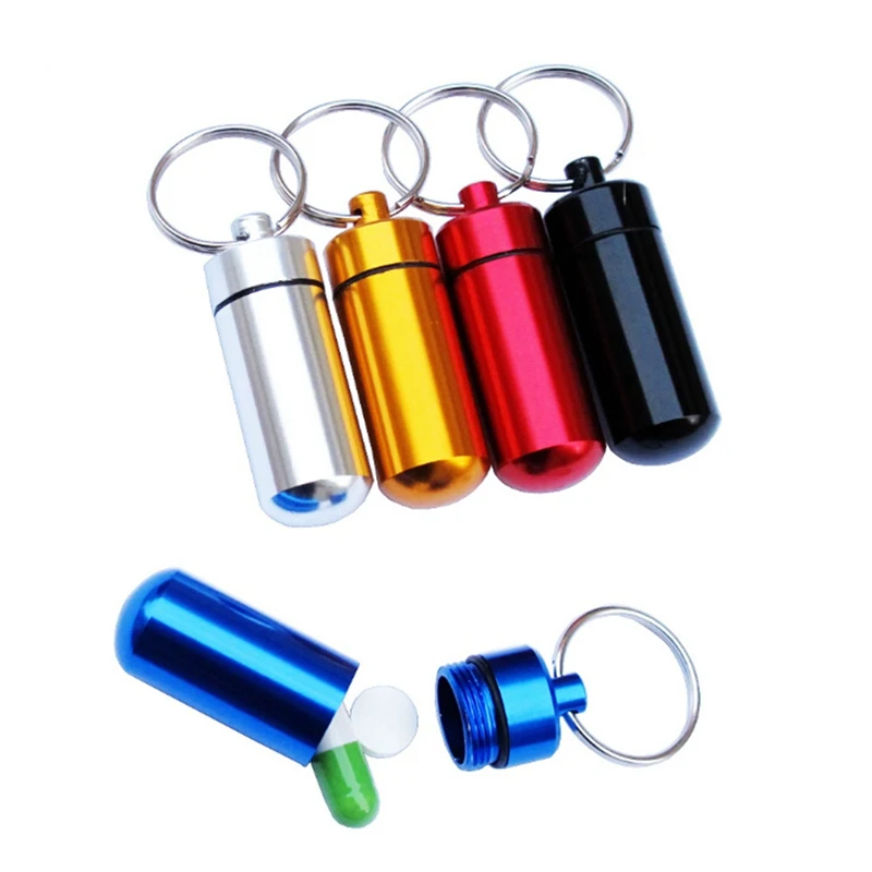 

1PC Waterproof Aluminum Pill Box Case Bottle Cache Drug Holder Container Keychain Medicine Box Health Care Refillable Bottles