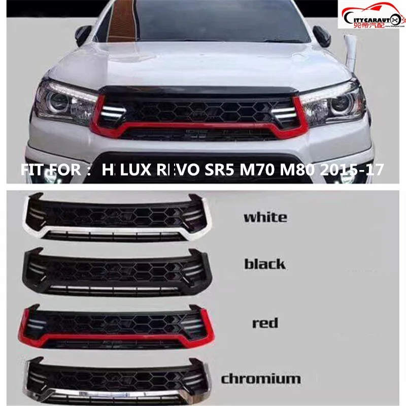 

fit for HILUX WITH LED GRILL PICKUP TRUCK FRONT GRILL GRILLE HILUX REVO SR5 M70 M80 2015-17 STYLE FRONT GRILL MATT BLACK+WHITE
