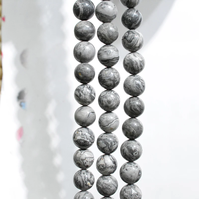 

FLTMERH-natural Stone Round Beads 15inches Polish Map Stone Beads for Jewelry Making 4/6/810mm Beads Making Bracelet