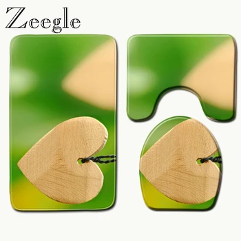 

Zeegle Heart Pattern Toilet Carpet Rug for Bathroom Non Slip Shower Mat Shower Carpet 3 pcs Bath Mats Bathroom Microfiber Rugs