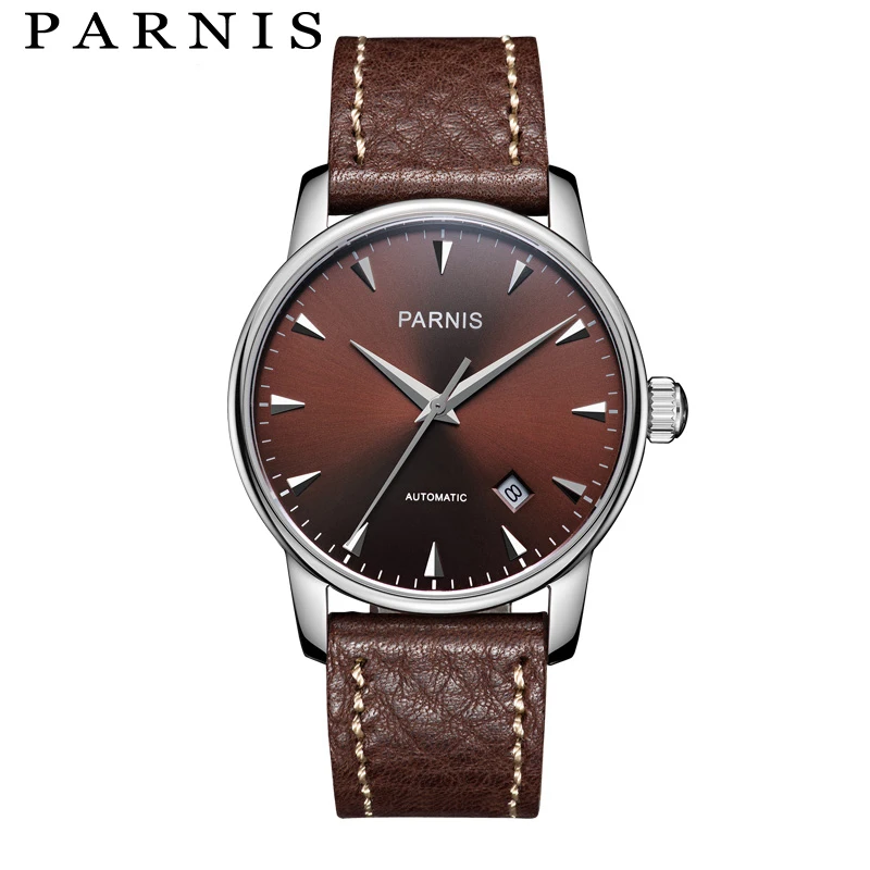 

36mm Brand Fashion Men's Watches 24 Jewels Silver Gold Calendar Leather Mechanical Automatic Watch Wristwatch Male montre