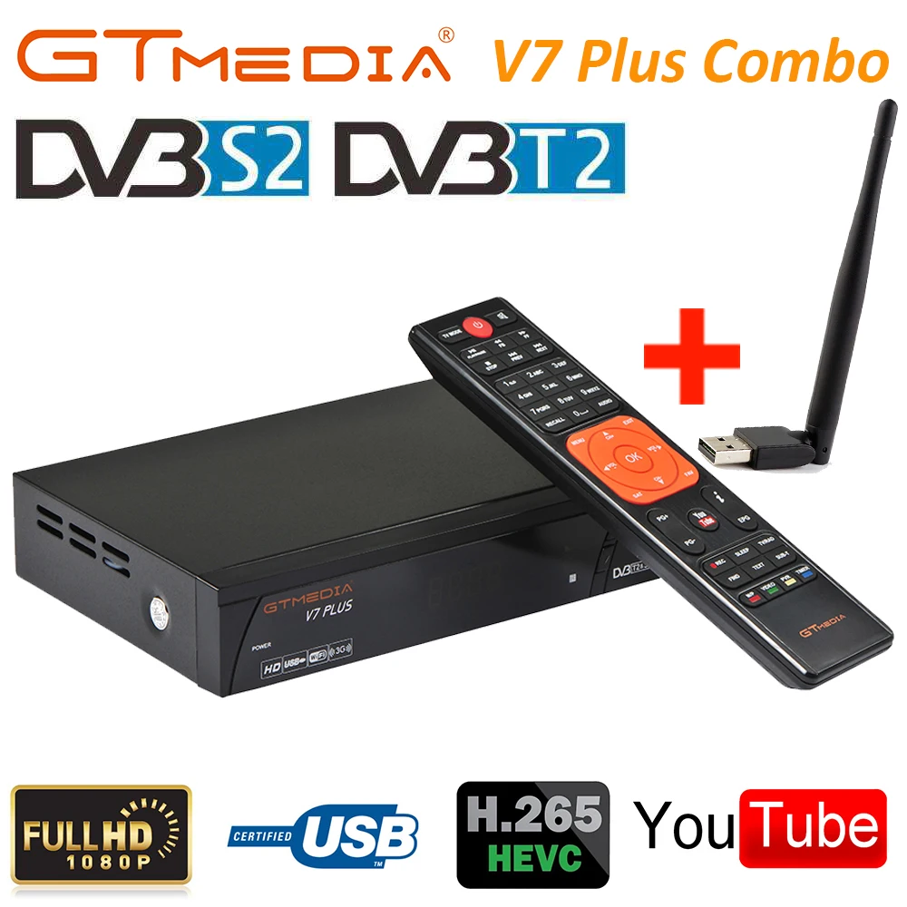 Натуральная GTMedia V7 плюс Combo HD цифровой DVB-S2/T2 спутниковый ТВ приемник Поддержка H.265