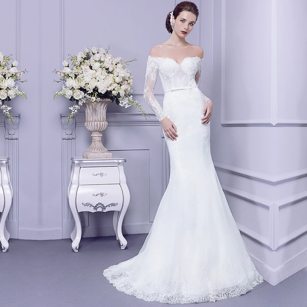 

vestido de noiva trouwjurk Mermaid Vintage Off Shoulder Appliqued Sexy Backless Wedding Gowns Lace Long Sleeve Wedding Dress