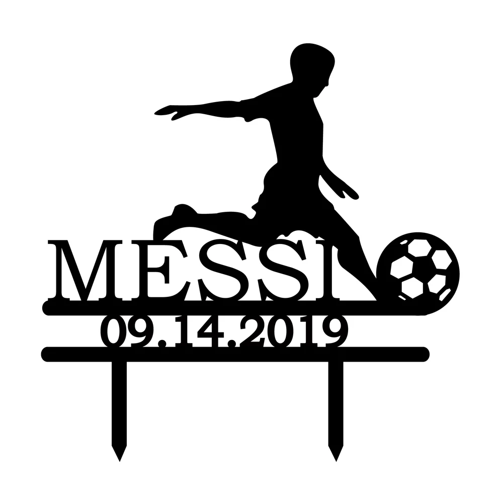 

1 Piece Custom Name and Date Cute Boy Play Football Acrylic Cake Topper For Football Fans Birthday Party Decoration YC-041