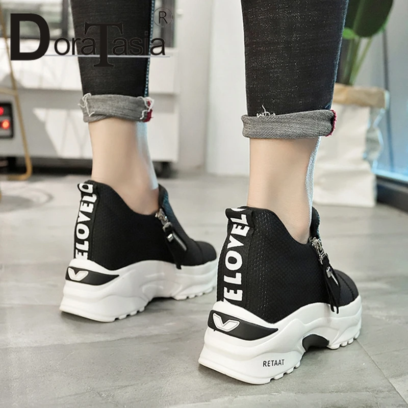 

DORATASIA 2019 spring autumn new height increasing flat platform shoes woman zipper print letters dad shoes girls flat sneakers