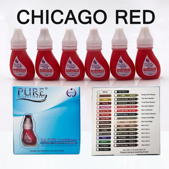 

6pcs Biotouch Pure Plant Extraction Micropigment Blue Lip restorer Permanent Makeup Tattoo ink Micro pigment Color Chicago red