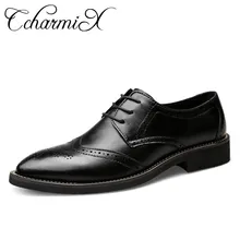 CcharmiX/мужские нарядные туфли для мужчин; свадебные модельные туфли; черные туфли с острым носком из воловьей кожи на плоской подошве; деловые мужские броги на шнуровке