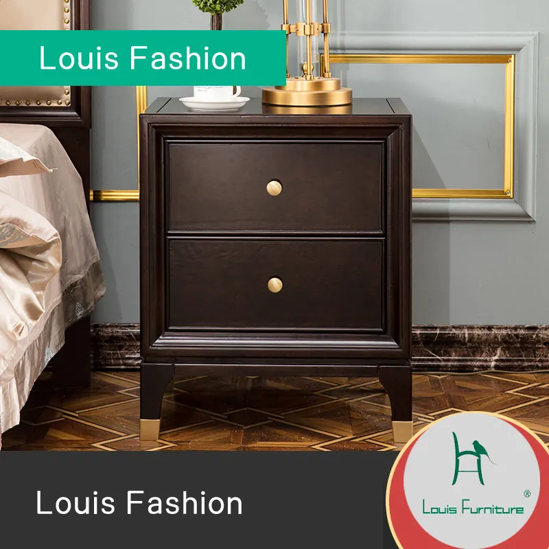 

Louis fashion Nightstands Bedside table Modern light luxury bedside cabinet solid wood bedroom storage two drawers black