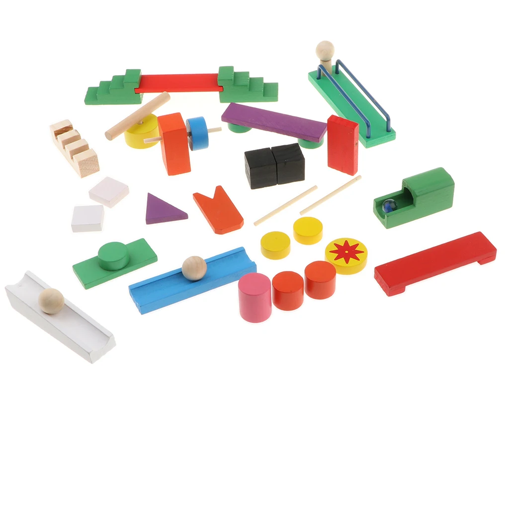 24Set Natural Wooden Roadblock Domino Blocks Set, Racing Tile Game, Building & Stacking Toy Xmas Gift