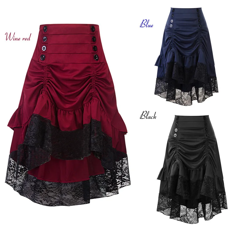 

Costumes Steampunk Gothic Skirt Lace Women Clothing High Low Ruffle Party Skirts Lolita Red Medieval Victorian Gothic Punk Skirt