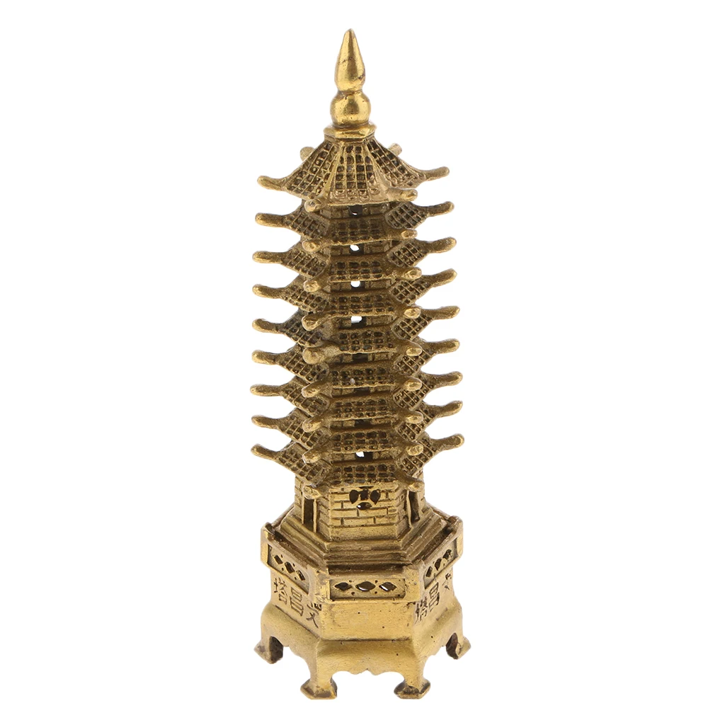 Chinese Traditional Copper Buddhist Wen Chang Tower Model Figurine Buddhism Stupa Pagoda Tower