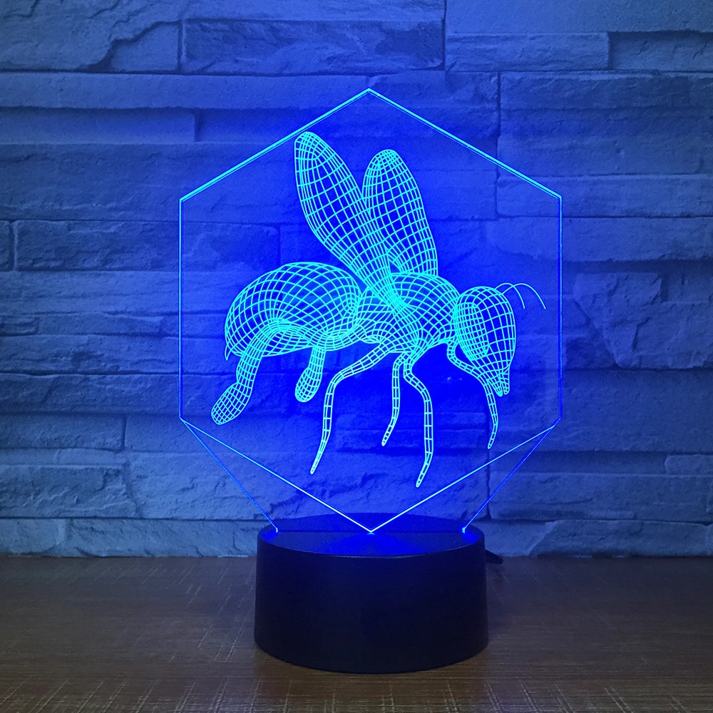 7 цветов Изменение Usb 3D Led пчелы мультфильм моделирование настольная лампа спальня Atmospheres ночник прикроватный Декор детские лампы для сна