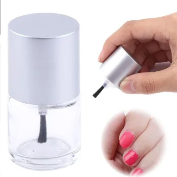 

2 Pcs 10 ml Durable Empty Nail Polish Storage Transparent Glass Bottle with Brush Container Silver Cap