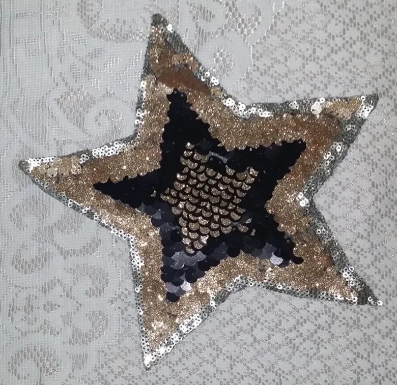 

1pcs Black gold and silver five-pointed star sequin embroidered patches for clothing badge sew on clothes appliques