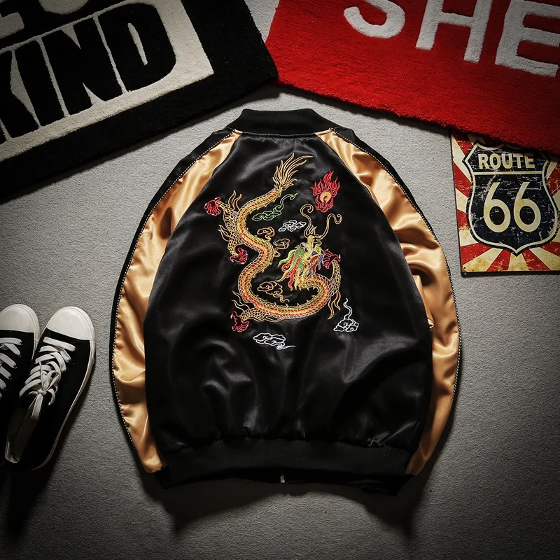 Embroidery Dragon Bomber Jacket Men Jacket Streetwear Hip Hop Baseball Jacket