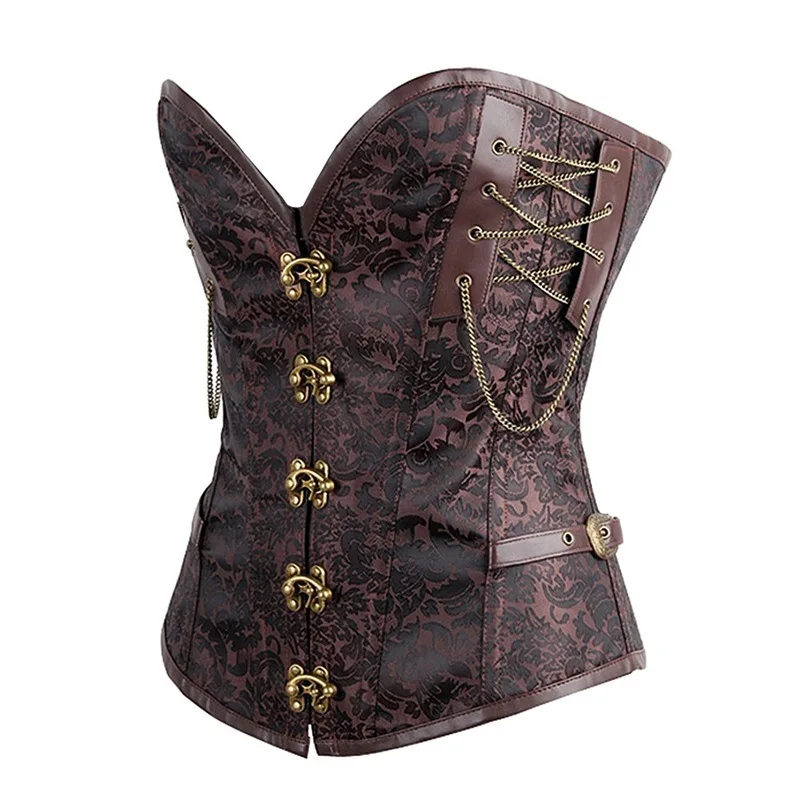 

Leather Corset Vintage Steampunk Waist Corset Corpete Steel Boned Bustier Women Sexy Shaper Clothing