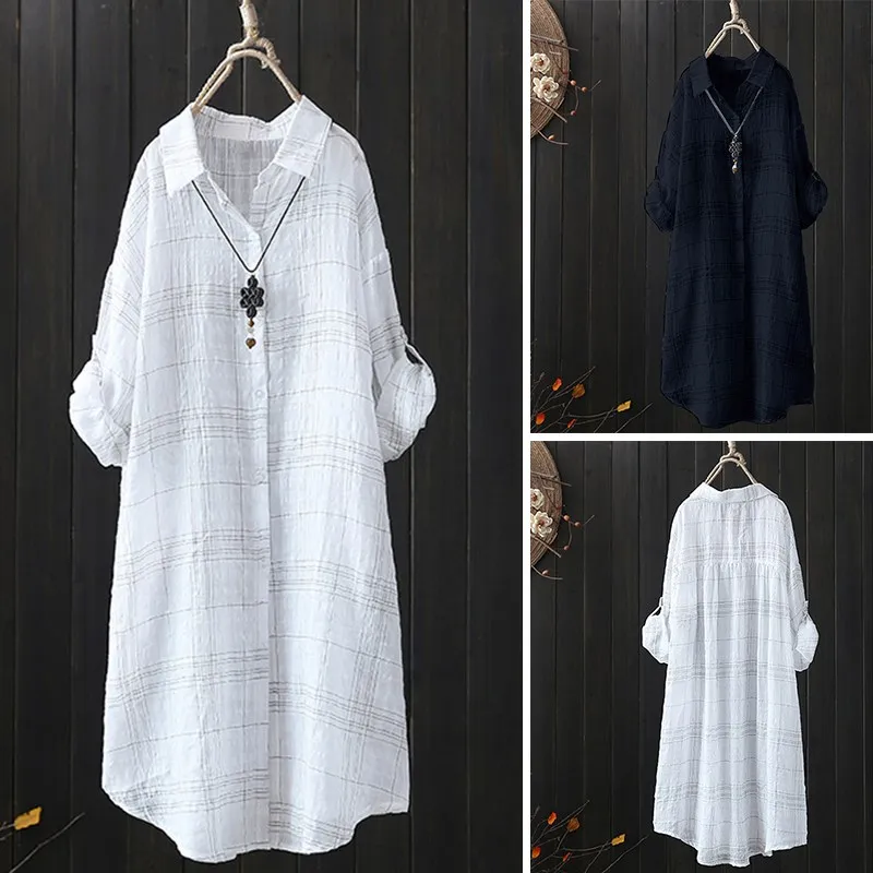 

Fashion 2019 New Women Button Casual Top Women Turndown Neck Loose Blouse Long Sleeve Work Cotton Linen Shirt