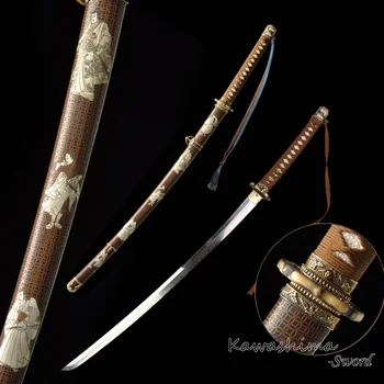 

Japanese Officer's Sword Katana Clay Tempered 1095 High Carbon Steel Copper Saya With Pattern Planting Silver Sharpness Blade
