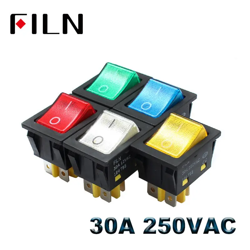 

Heavy Duty 30A 250VAC KCD4 Rocker Switch on off dpst LED switch 4 pin 4 feet red green blue white yellow switch