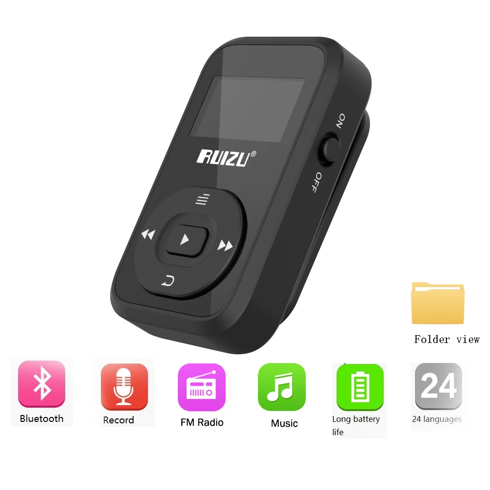 Беспроводной Bluetooth MP3-плеер с зажимом, 8 ГБ, спортивный MP3 музыкальный плеер, рекордер, fm-радио, 1,1 дюймов, поддержка SD карты, RUIZU X26