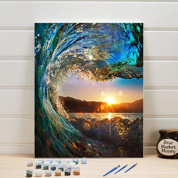 

DIY Paint Painting By Number On Canvas Seascape Acrylic Coloring Picture For Living Room Wall Decoration Arts Crafts Adults Draw