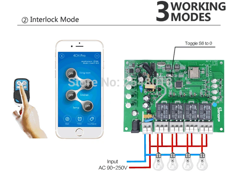 Sonoff 2,4G Wi-Fi пульт для Управление умная Автоматизация модули 4ch R2 PRO умный переключатель дистанционного управление 4 Каналы 433 МГц