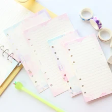 Domikee folhas de papelaria com estampa de estrelas, folhas de papel interno recarregáveis, 6 anéis de folhas de papelaria