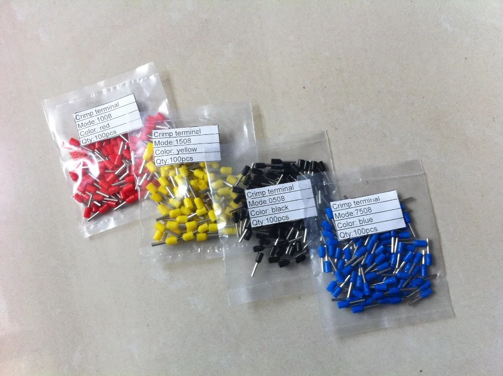 

400pcs 4 sizes assorted cooper ferrule terminal insulated Electrical Crimp disconnectors 0508 7508 1008 1508