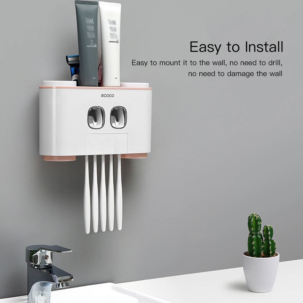 

Multifunctional Automatic Toothpaste Dispenser Toothbrush Holder Set Bathroom Storage Rack with 4 Cups Bathroom Accessories