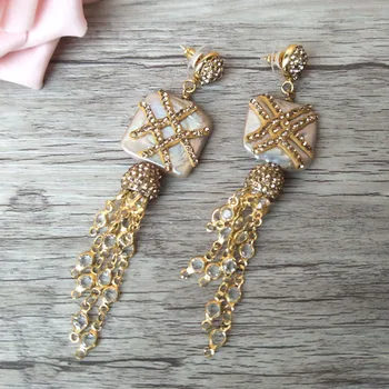

1 Pairs Handmade Alloy Tassel Dangle Earrings,Pearl Chains with Pave Rhinestone Earring Jewelry For Women Earrings ER337