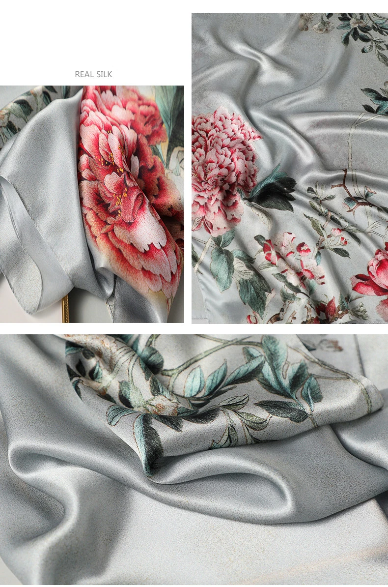 Шарфы из чистого шелка женские новые элегантные цветочные печатные шали и обертывания Женский мягкий длинный палантин высокое качество зимний шарф