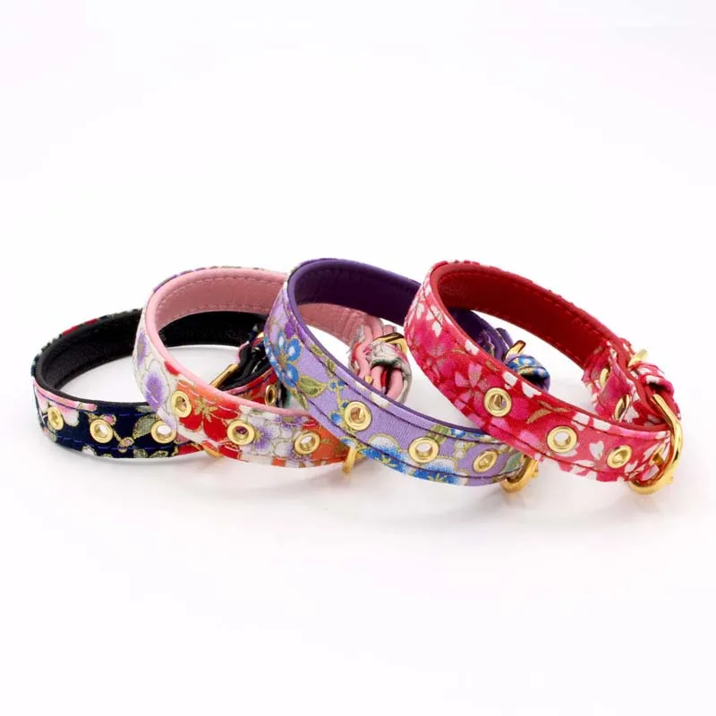 

Lovely Flower Printed Dog Collar Leather Comfortable Collar for Small Dogs Outdoor Training Small Dog Lead correa perro 10E