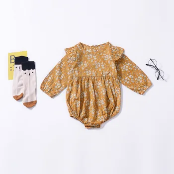 

2018 toddler girl clothing baby printed rompers bow long sleeve autumn kids girls jumpsuits