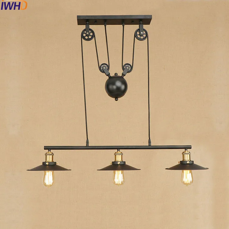 Iwhd Лофт Стиль железо Лифт Droplight Эдисон LED Открытый Подвесные Светильники светильники Винтаж Промышленное Освещение Крытый зеркало