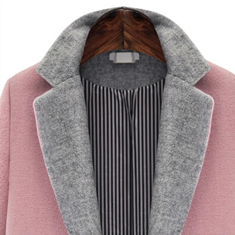 2016 Mode pink Vestes Européenne Lb2558 Casual Hit Couleur Hiver Femmes Automne Casaco White De Laine Patchwork Pardessus Nouveau Manteau Y41CrSwx4q