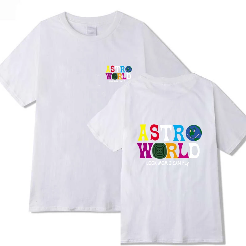 Fashion Mens T-Shirt Travis Scotts Hip Hop T Shirt Men Women ASTROWORLD Mom Look I Can Fly Letter Print Funny Tshirts Cotton Tee - Color: 5