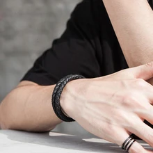 Браслет mcllroy мужской/натуральная кожа/нержавеющая сталь/люкс/мужской браслет коса кожаный магнитный браслет ювелирные изделия erkek bileklik