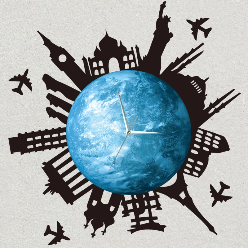 

Funlife DIY City silhouette Glowing Earth Wall Clock,Luminous Planet Clock with World Building Sticker,Quartz Home Decor,30cm12'