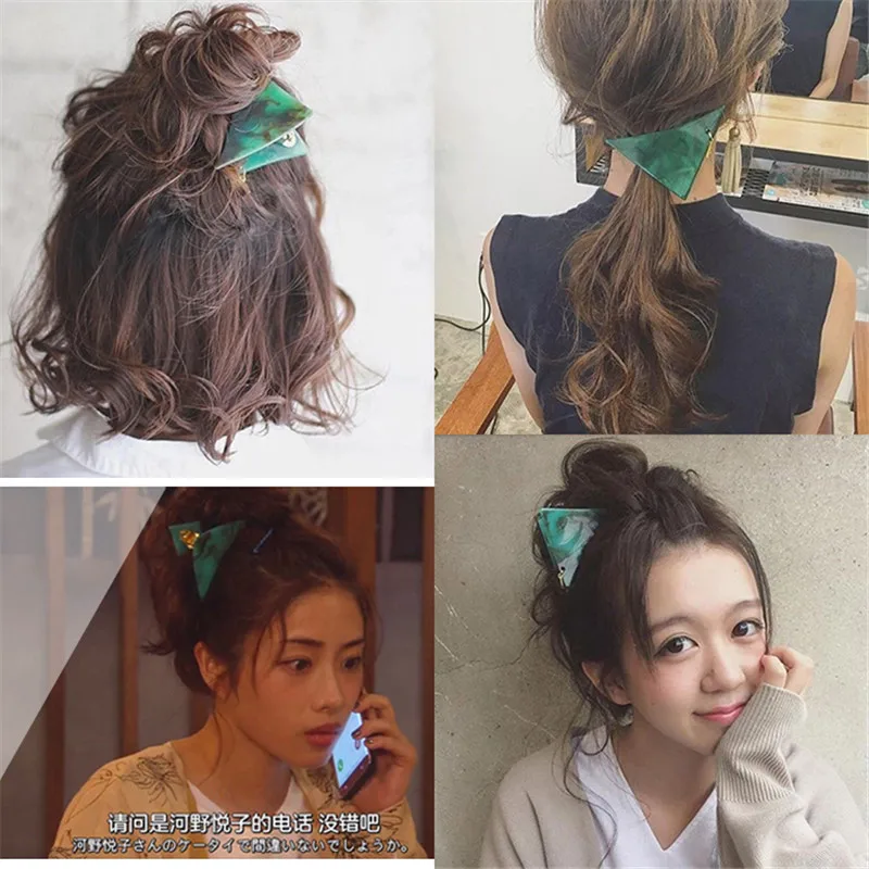 Ацетат Звездные заколки для волос Япония Корея женские популярные зеленые мраморные треугольные заколки для волос уксусная кислота заколки для волос аксессуары для волос