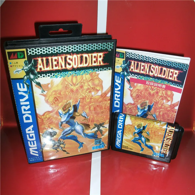 MD games card - Alien Soldier Japan Cover with Box and Manual for MD MegaDrive Genesis Video Game Console 16 bit MD card