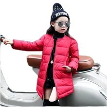 29 KEIZ Long Baby Girls Coat Solid Color 80% White Duck Down O-neck Autumn Winter Black Zipper Fashion Girls Outerwear & Coats