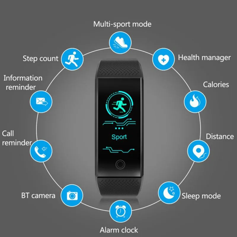 

QW18 Smart Watch Sport Fitness Activity Heart Rate Tracker Blood Pressure Watch Smart Wristband for WhatsApp/Facebook/Twitter