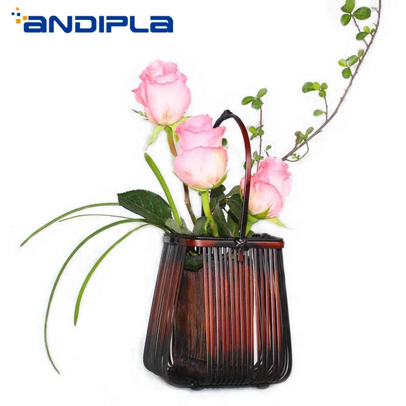 中国風禅生け花手作り竹ウィービング古典花バスケットフラワーポット花瓶茶ルーム展示ホールアート装飾品 Vases Aliexpress