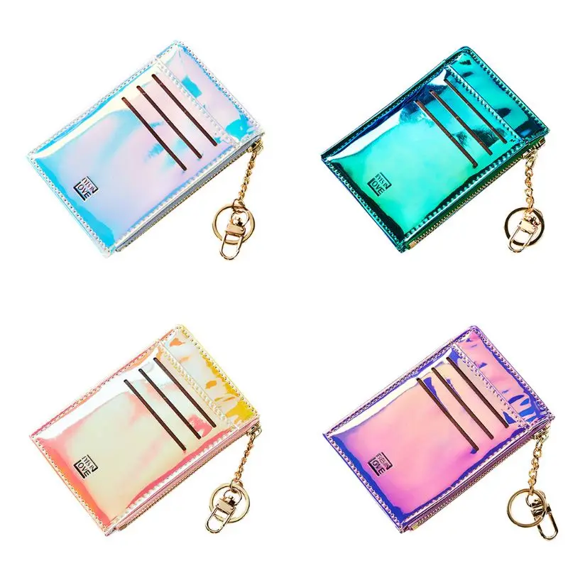 

2018 Women Coin Purses Card Holder Slim PU Leather Card Holder Front Pocket Wallets for Women Girls with Key Chain