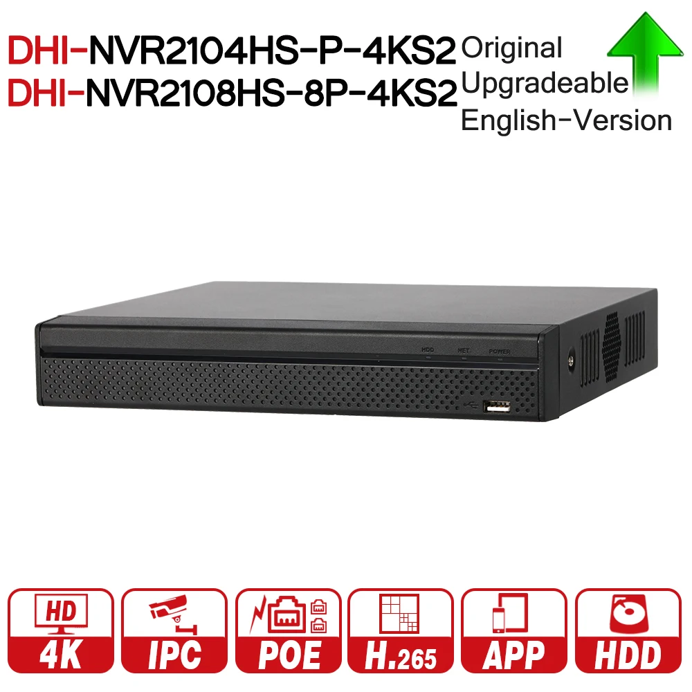 

DH NVR2104HS-P-4KS2 NVR2108HS-8P-4KS2 4CH 8CH POE NVR 4K Recorder Support HDD 4/8CH POE For CCTV System Security Kit