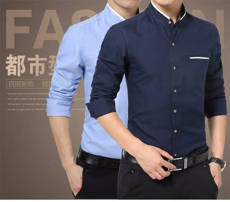 Collar Last Long Slim Men Mens Mandarin Dress BROWON Stop118 Clothes Korean discount Fit Fashion Shirt Business Sleeve Shirts New M-5XL Casual 4 Collar Last Long Slim 4