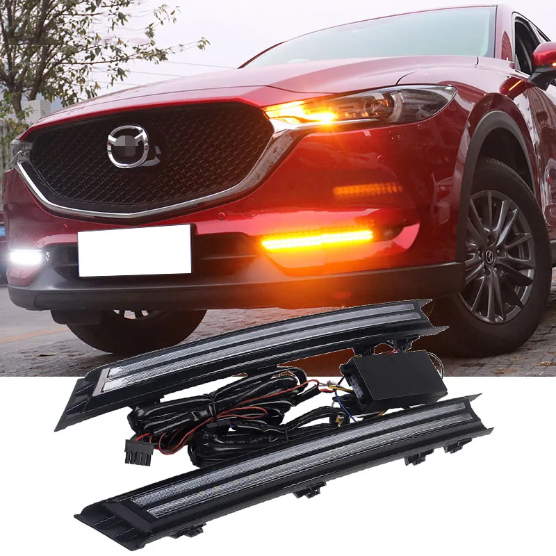 

For Mazda CX-5 CX5 2017 2018 White to yellow LED Daytime Day Fog Lights DRL Run lamp 1 pair Auto accessories